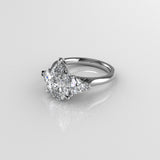 3-stone diamond ring on a light gray background