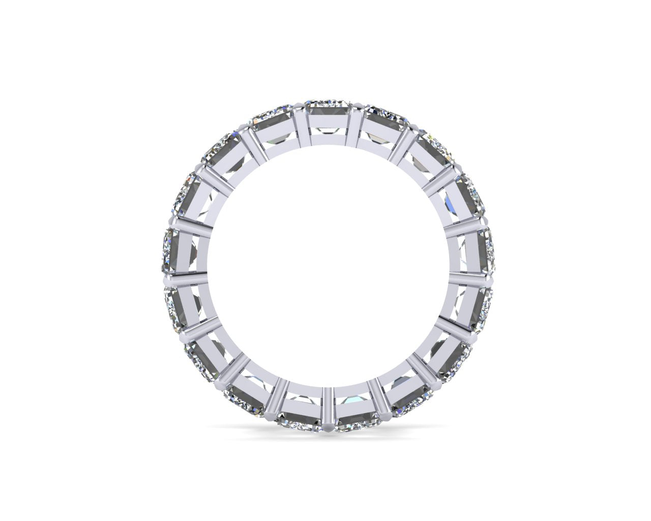 Silver ring with rectangular gemstones on a white background