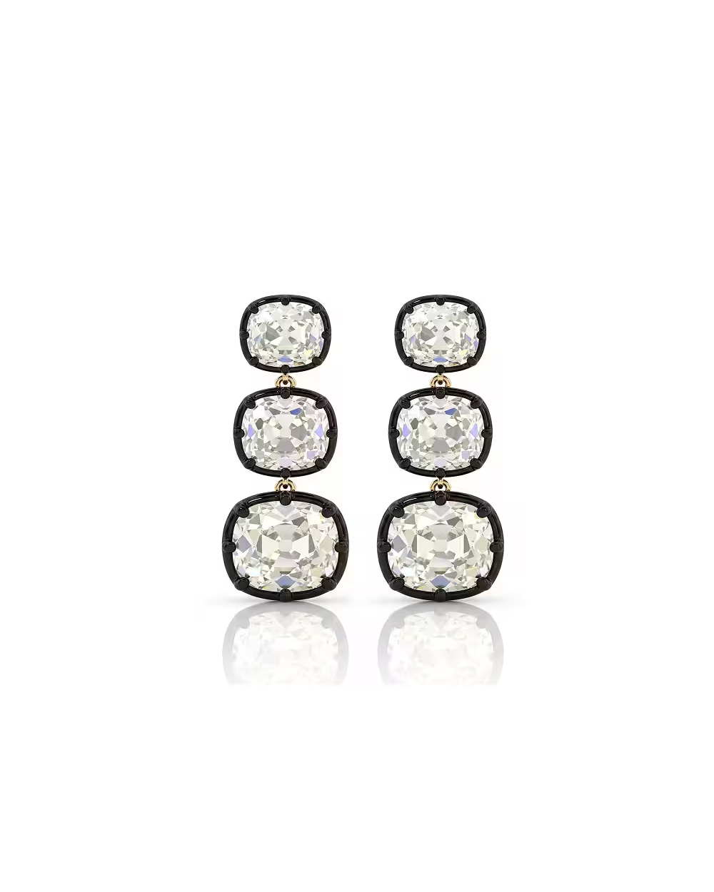 5.95ct Old Cut Elongated 3 Cushion Cut Natural Diamonds Drop Earrings