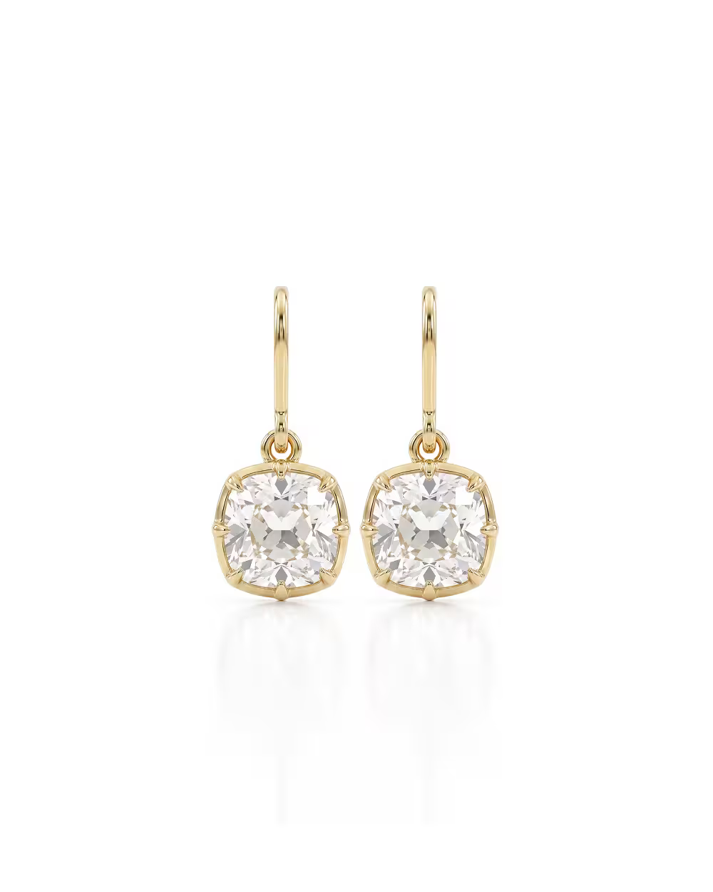 2.15ct Old Cut Square Cushion Cut Natural Diamonds Drop Earrings