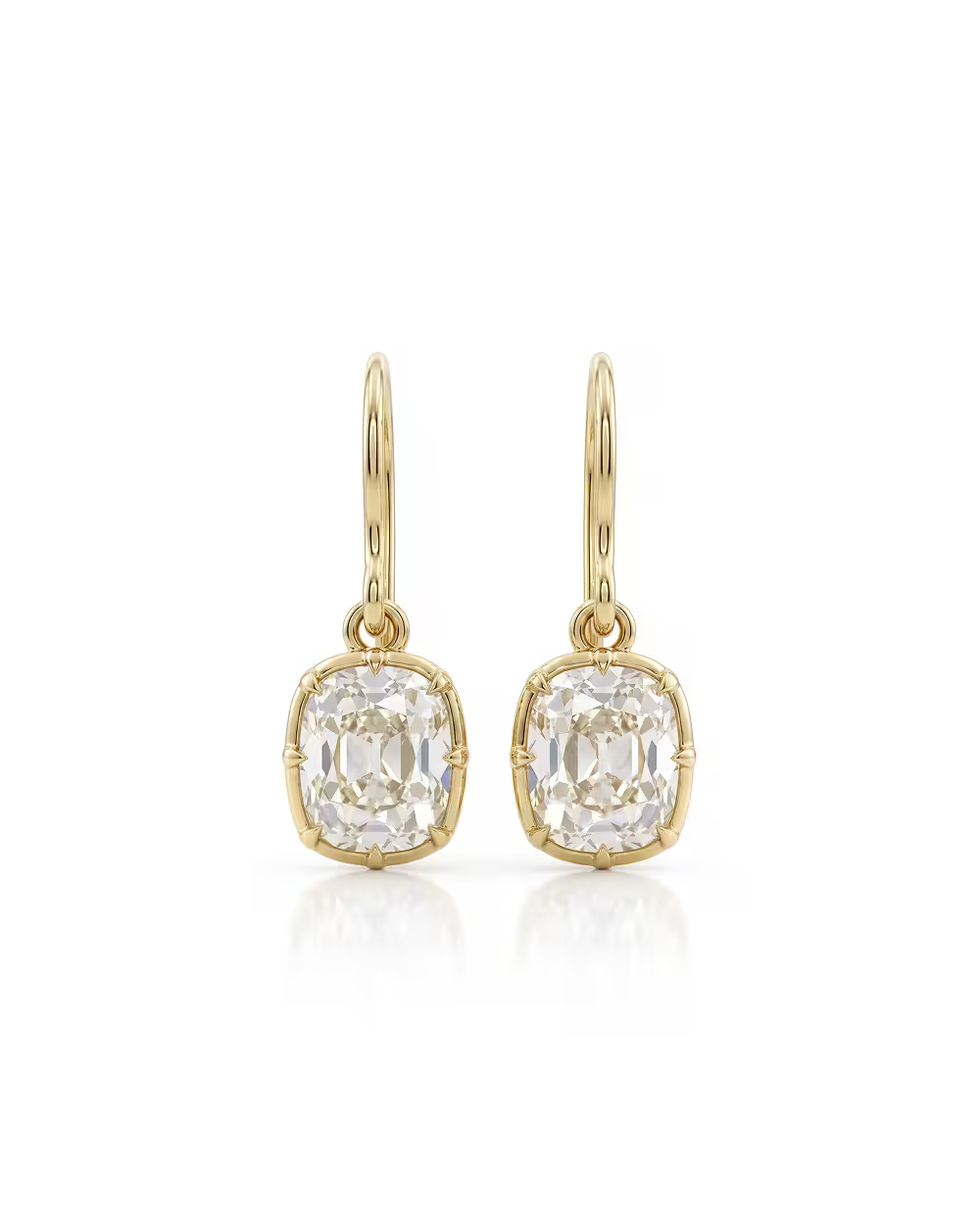 2.09ct Old Cut Elongated Cushion Cut Natural Diamonds Drop Earrings