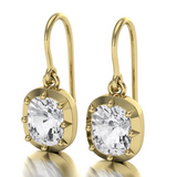 2.15ct Old Cut Square Cushion Cut Natural Diamonds Drop Earrings in 18ct Yellow Gold