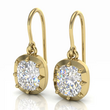 2.15ct Old Cut Square Cushion Cut Natural Diamonds Drop Earrings in 18ct Yellow Gold