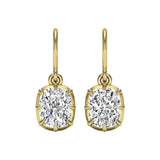 2.09ct Old Cut Elongated Cushion Cut Natural Diamonds Drop Earrings in 18ct Yellow Gold
