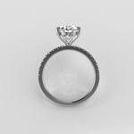 Large Oval Diamond ring with diamond set band with a floating head on a light gray background