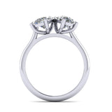 Diamond ring with two pear shaped stones on a white background