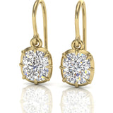 2.09ct Old Cut Elongated Cushion Cut Natural Diamonds Drop Earrings in 18ct Yellow Gold