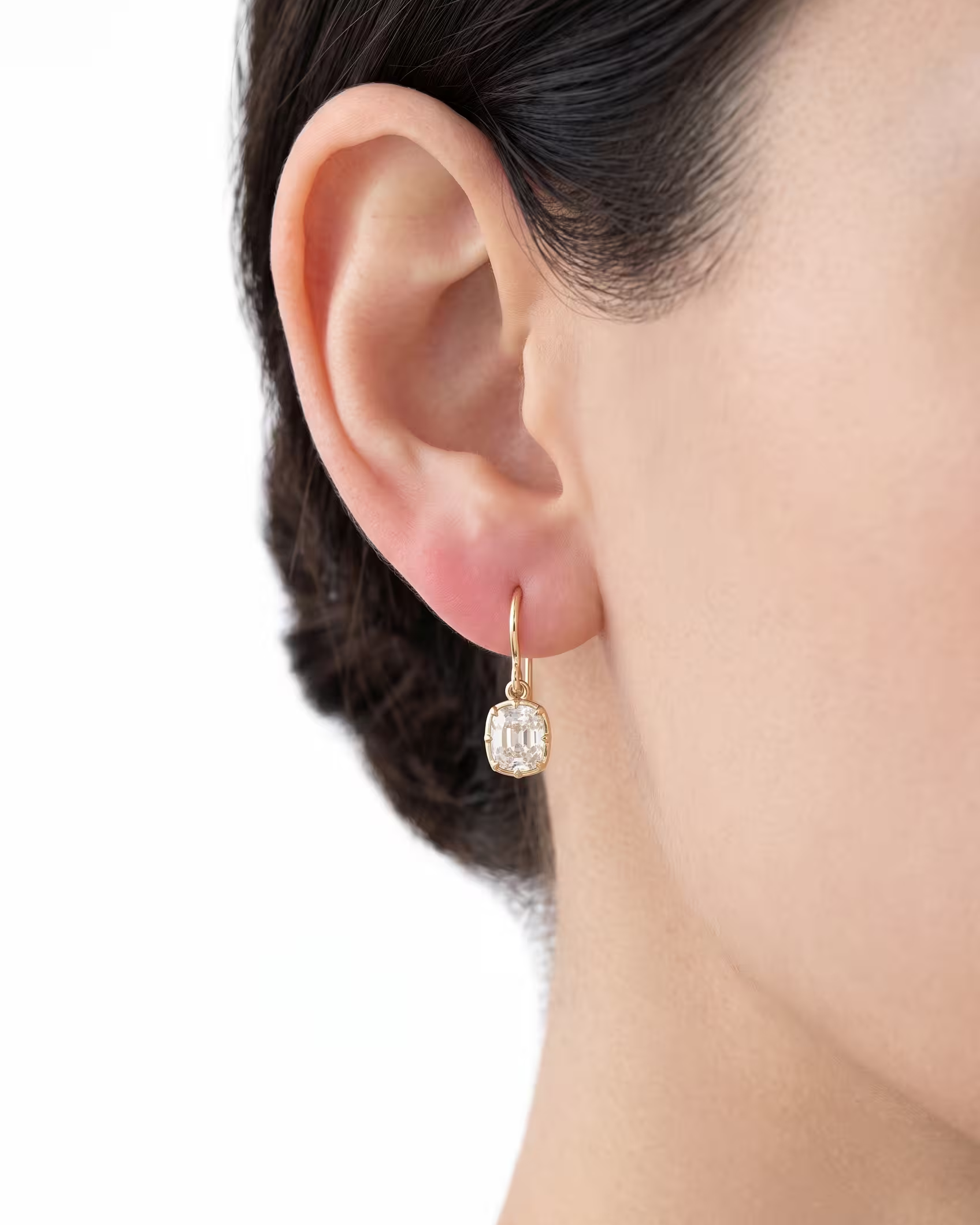 2.09ct Old Cut Elongated Cushion Cut Natural Diamonds Drop Earrings