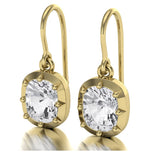 2.15ct Old Cut Square Cushion Cut Natural Diamonds Drop Earrings in 18ct Yellow Gold