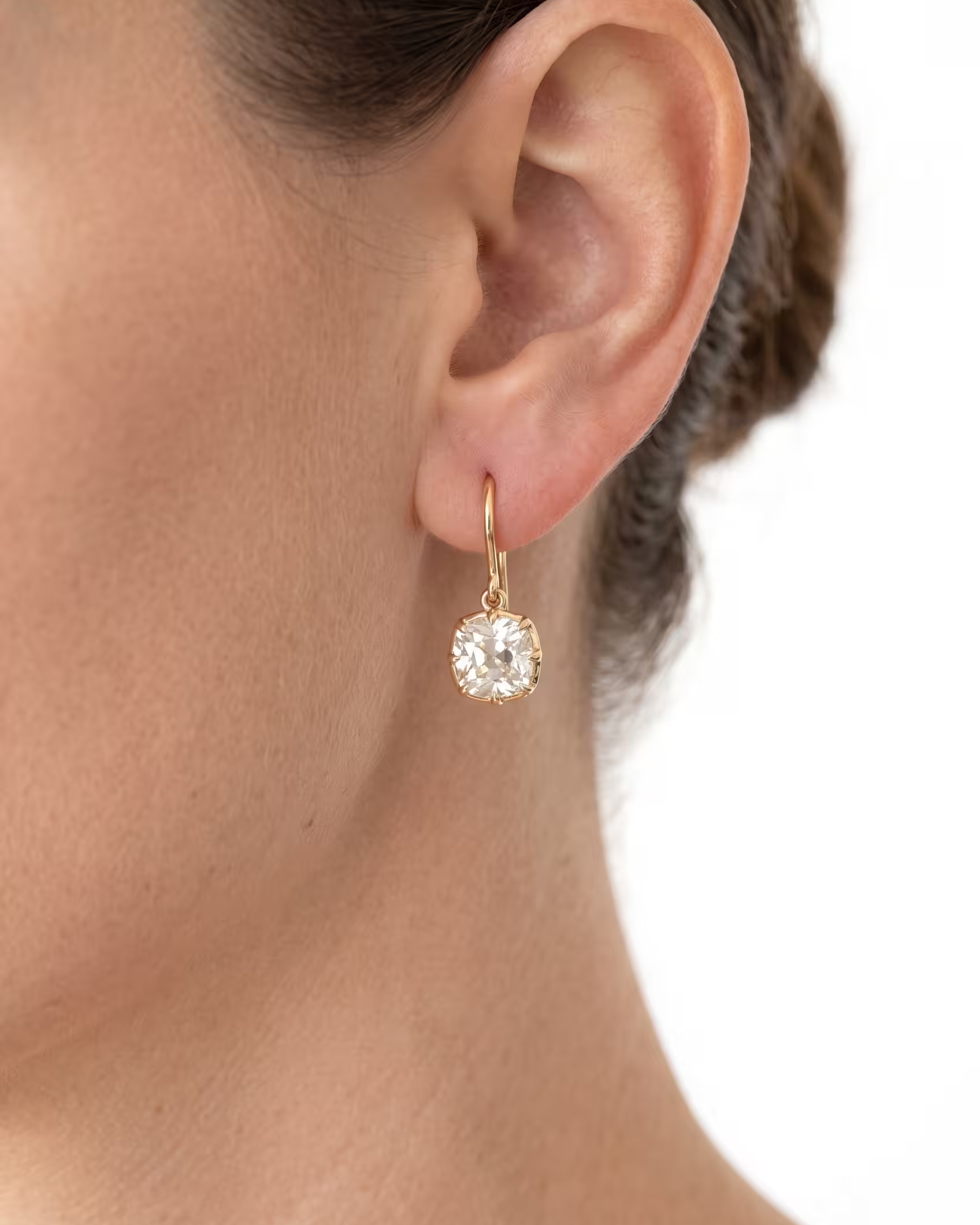2.15ct Old Cut Square Cushion Cut Natural Diamonds Drop Earrings